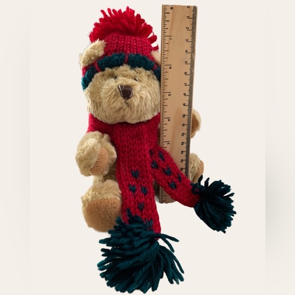 Set of Three Christmas Teddy Bears in Knitted Hats, Scarves or Sweaters - Picture 2 of 9